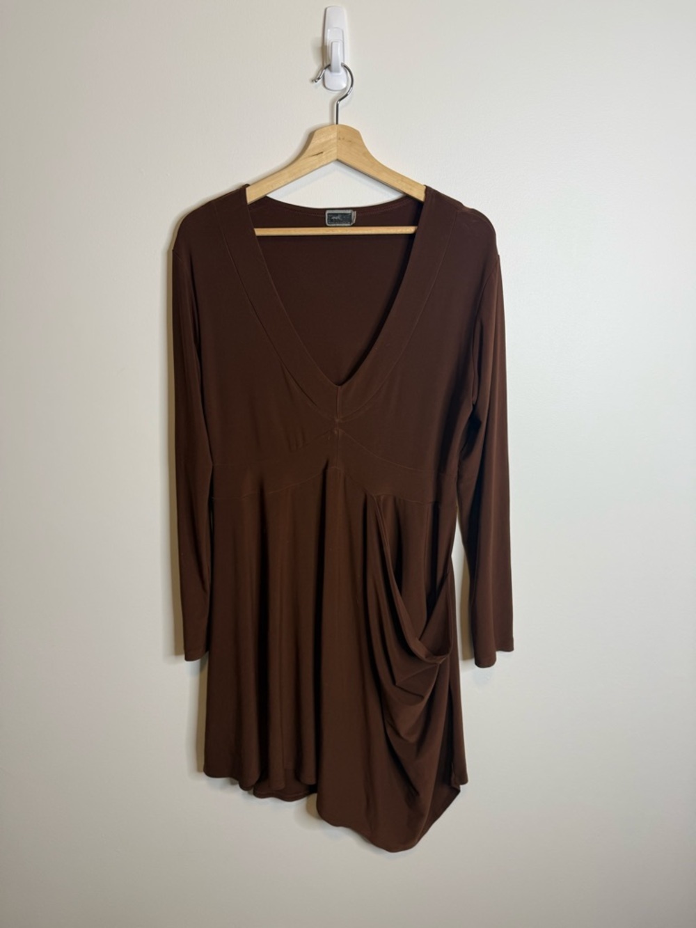 Sympli Long Sleeve V-Neck Tunic Dress in Brown size 12